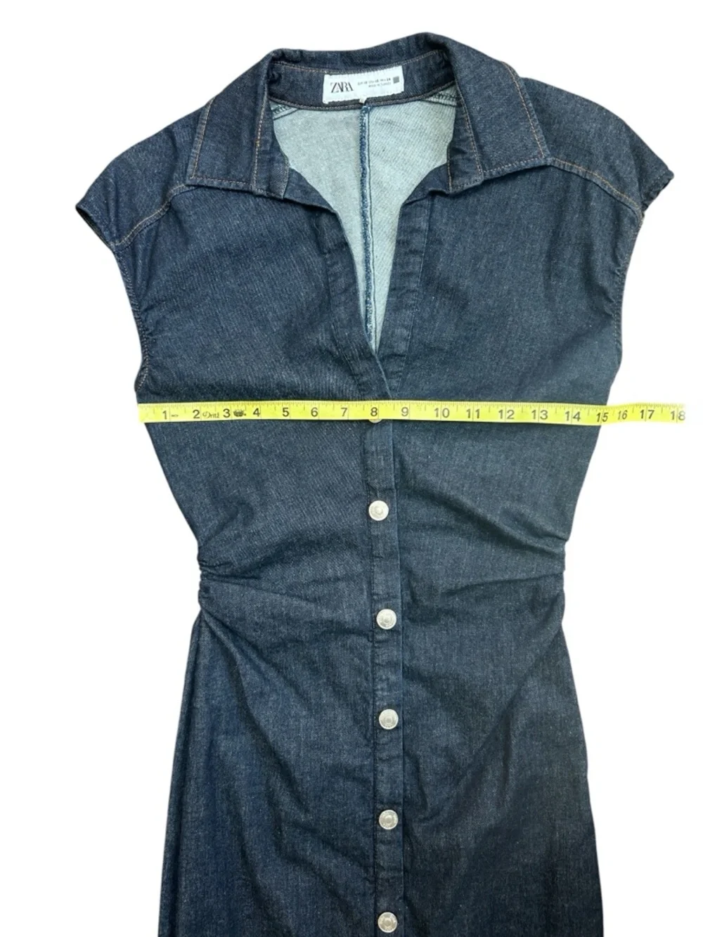 Zara Denim Ruched Midi Dress size XS - Picture 7 of 8